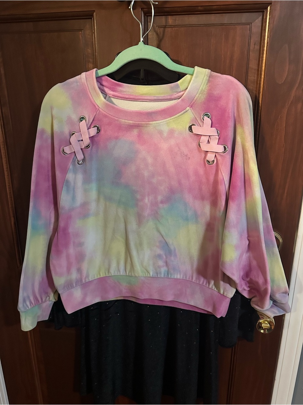 Justice Pastel Rainbow Tie-Dye Top in Pink, Green, Yellow